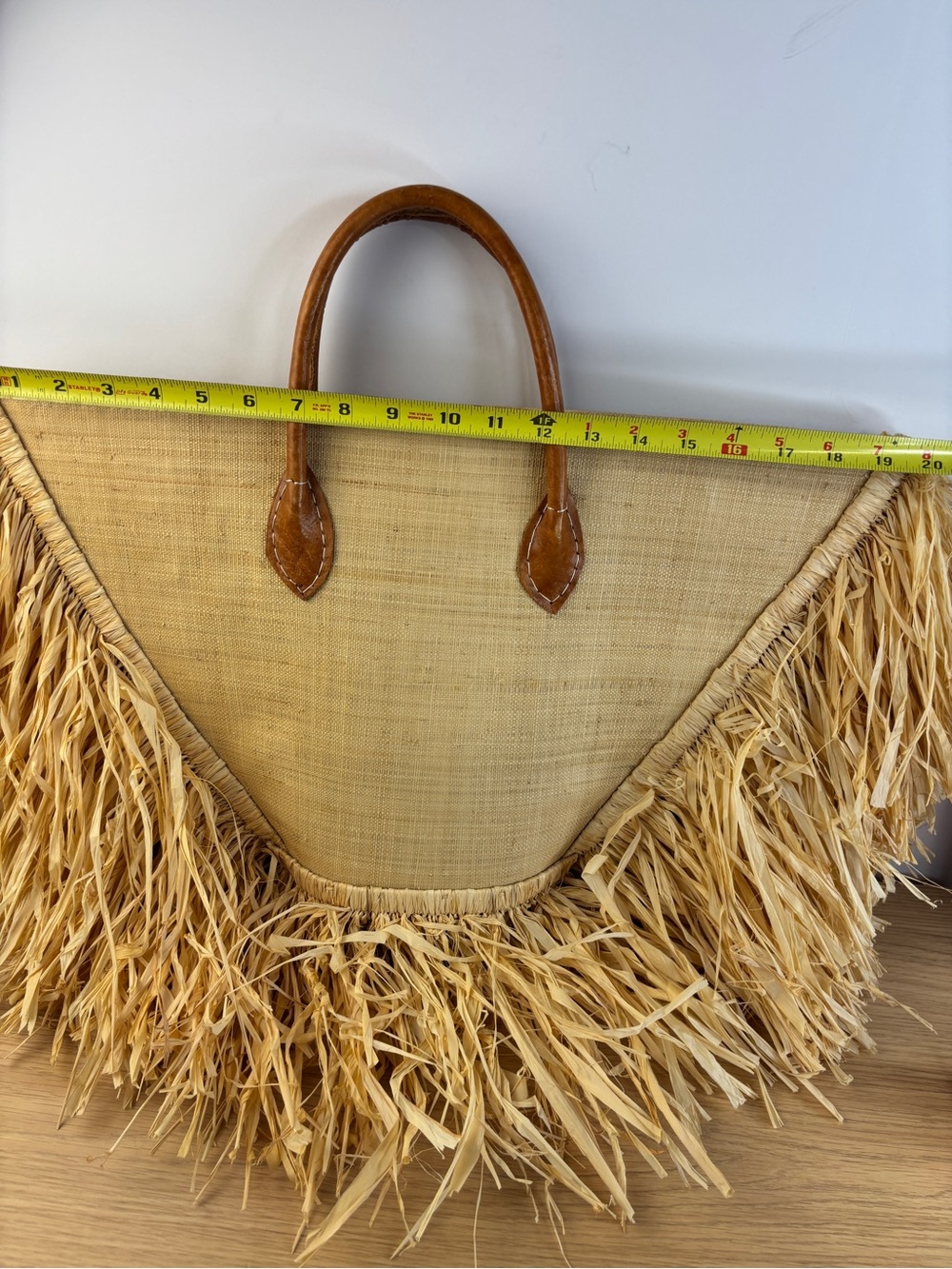 Large Straw Fringe Tote Bag with Leather Handles - Natural NWT - Picture 9 of 9